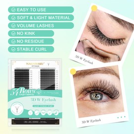 NAGARAKU 3D W Wimpern Hohe Kapazität 54 Reihen Wimpernverlängerung Selbstfächernde Lash Handgewebte Vorgefächerter Fertige Fächer Webart langem Griff Wispy Eyelash Cluster Schwarz (0.07mm C 7-15mm)