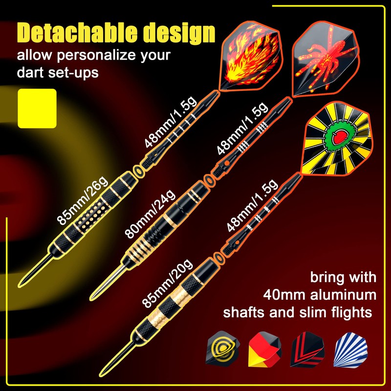Pack of 12 Darts Metal Tip, 20/24/26 g Professional Darts,