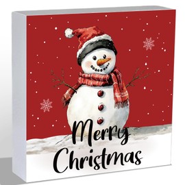 Christmas Table Decorations Christmas Decor Indoor Winter Home Room Snowman Wood Box Sign Rustic Wooden Shelf Desk Decor Season Sign House Warming Gifts 5.9 x 5.9 Inch