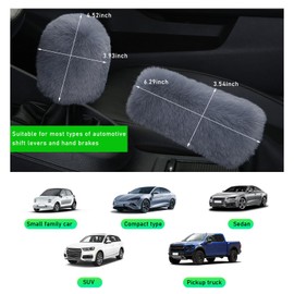 Ziciner 2PCS Plush Car Gear Shift Knob Cover & Handbrake Cover, Comfortable Anti-Slip Auto Shift Knob Protector, Fluffy Warm Hand Brake Handle Cover, Interior Car Accessories (Gray)
