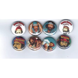 CHEECH AND CHONG 1" Pins Buttons Badges Set of 8 Stoner Comedy Cult Films