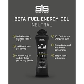 Science in Sport Beta Fuel Neutral | Dual Source Unflavoured Running Gels | 40g Carbs per 60ml Serving | Energy Gels for Endurance, Running and Cycling (30 Pack)