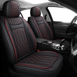 IRONTREE Leather Car Seat Covers Full Set, Waterproof Faux Leather Seat Covers for Cars, Non-Slip Car Interior Covers Universal Fit for Most Cars Sedans Trucks SUVs (Black/Red, Full Set)