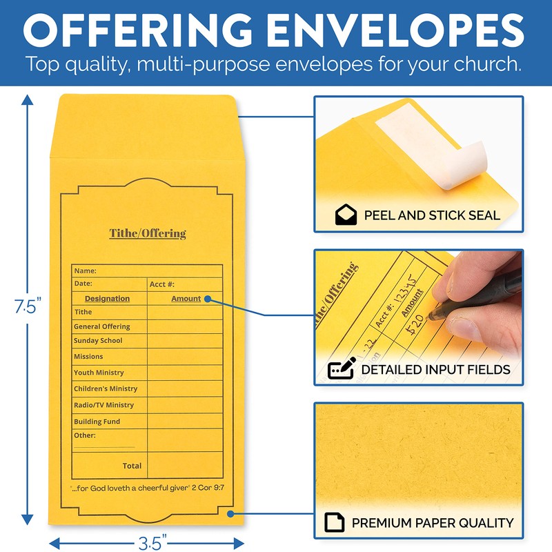 Christian Church Tithing Envelopes Self-Seal (500 Pack) - 6.5"x3.5" Offering