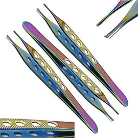 AAProTools New Adson Tissue Forceps Adson Kocher 1x2 Teeth 4.75 Inches Rainbow Titanium Premium German Grade Stainless