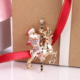 Minicoco Santa Christmas Brooch Pin, 1 PCS Rhinestone Crystal Christmas Brooch Pin for Christmas Decoration Party Decoration Ornaments Gifts