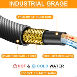 100FT Pressure Washer Hose 3/8''- 5000 PSI High Tensile Wire Braided Kink Resistant Power Washer Hoses Extension, Hot & Cold Water Max 140°F with 2 Pcs M22-14mm 3/8" Quick Connect Kits