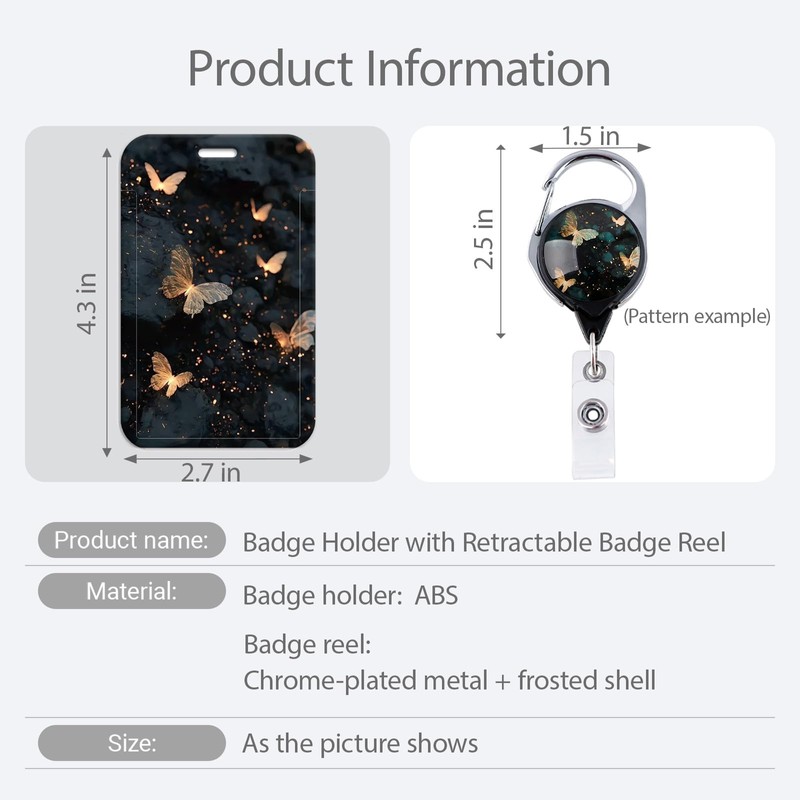 Golden Butterfly Badge Holder Retractable Clip for ID Card &
