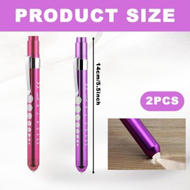 2 Pcs Pen Torch, Diagnostic Medical Penlight with Pocket Clip, Reusable Penlight Diagnostic LED Light Mini EMT Emergency Pen Torch, Pupil Gauge Flashlight, Pen Light for Nurse Doctor (Purple+Pink)