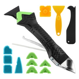 Caulking Tool 5 in 1 Caulk Remover, Silicone Caulking Grout Removal Sealant Finishing Tool with Grout Scraper, 6 Exchange Silicone Pads(Black,Size:7.3inch)