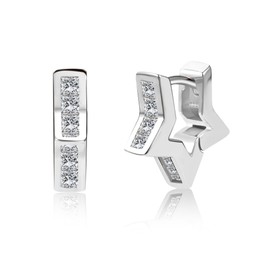 ALEXCRAFT Women's 925 Silver Earrings, Small Square Hoop Earrings, Small Thick Hoop Earrings, Hypoallergenic, Small Huggie Earrings, Square Cubic Zirconia, Small Chunky Earrings, Small Geometry Hoop