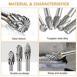 Carbide Burr Set, 10 Pieces Double Cut Burrs with 3 mm, Rotary Cutter Rotary Tool Accessories, Drill, DIY Woodworking, Carving, Metal Polishing, Engraving