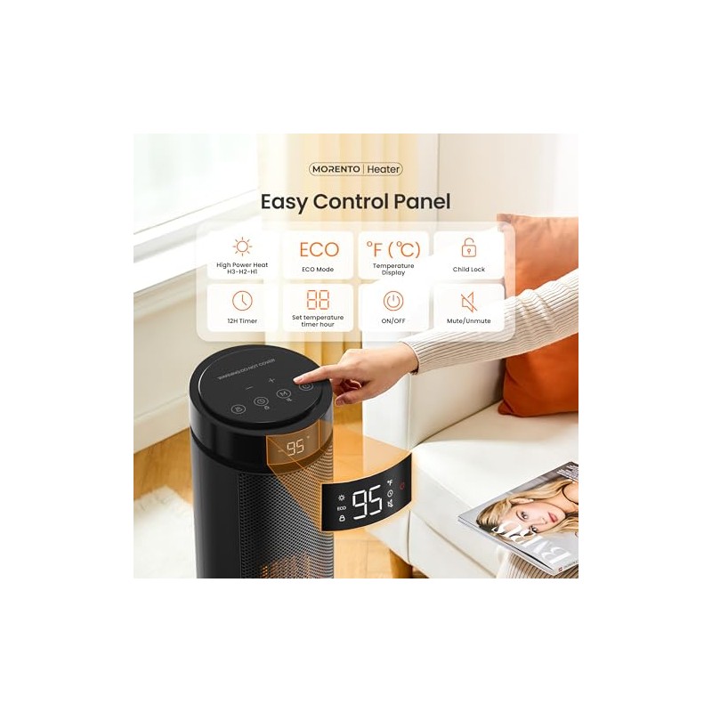 MORENTO Space Heater for Indoor Use, 1500W Ceramic Fast Heat,