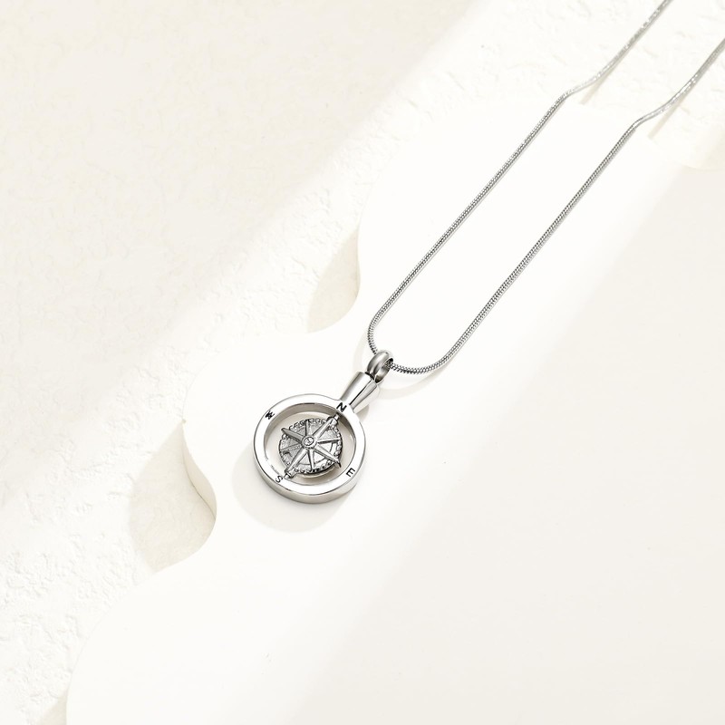 Compass Urn Necklace for Ashes Stainless Steel Cremation Jewelry Memorial