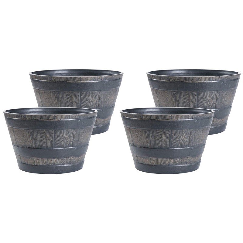 Gardenised 4-Piece Round Half Barrel Flower Pots Rustic Farmhouse Style