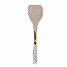 MACKENZIE-CHILDS Slotted Kitchen Spatula, Silicone Spatula for Cooking, Brown-and-White Mocha Check