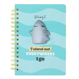 Mr. Wonderful - A5 Notebook 3D Squishy Shark - I Stand Out Everywhere I Go - A5 Notebook with Spiral Bound - With 160 White Pages