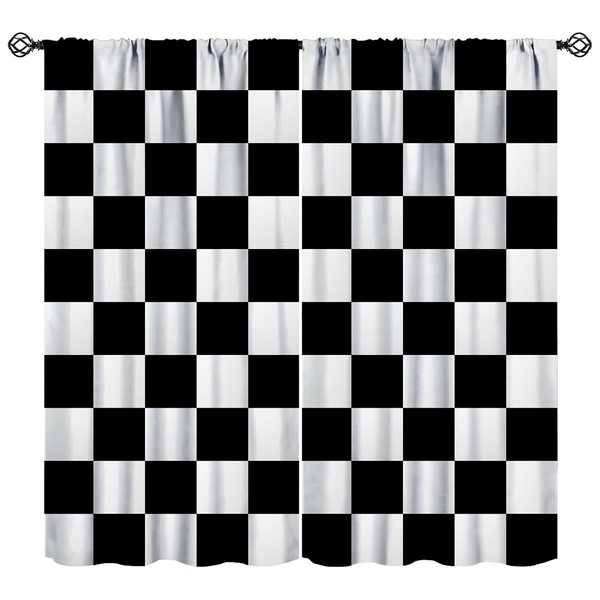 Racing Blackout Curtains for Kids Bedroom Decor Simple Black and