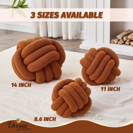 Uvvyui Knot Pillow Ball, Soft Home Decorative Pillows, Round Throw Pillow, Handmade Knotted Plush Pillow, Round Boucle Pillow Cushion (14 Inches Caramel)