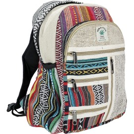 AUNERCART Small Hemp Backpack Traveling Backpack Cotton Stripe Nepali Backpack Himalayan Backpack Small 13" x 11" x 5" Bag