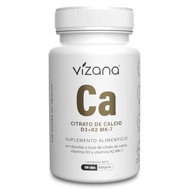 VIZANA NUTRITION | Citrato de Calcio en Cápsulas HPMC Vegetarianas (150 Caps-530 mg), adicionado con Vitamina D3 y Vitamina K2-mk7, Origen Citrato: Alemania