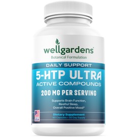 100% Pure 200 MG 5-HTP Ultra for Healthy Sleep and Sense of Wellbeing - Support Mood, Stress, Sleep - 5HTP Supplement with Calcium - 60 5HTP 200mg Capsules, 30 Servings