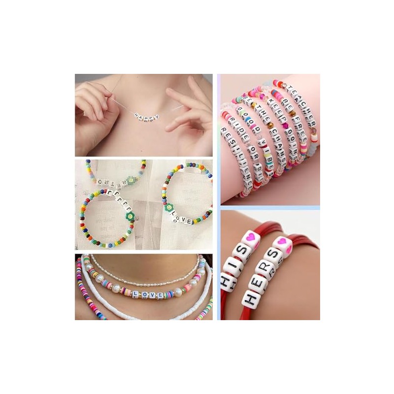 Ludthaw 100PCS Letter Beads Acrylic Square Alphabet Beads for Jewelry