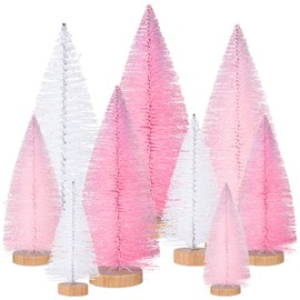 9Pcs Christmas Tree DIY Plastic Sisal Trees Bottle Brush Trees Miniature Snow Frost Fir with Wood Base for DIY Crafting Artificial Mini Christmas Decor Winter Crafts Ornaments with 3 Styles 3 Sizes