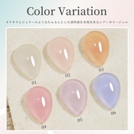Coikaze Gel Nails, Color Gel, Transparent, Light Color, Delicate Glitter Powder, Sheer, Colored Nail Gel, Self Nail Kit, UV and LED Compatible, Set of 6 Colors (Glitter Candy)