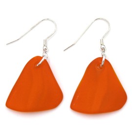 "Sundaze", Bright Orange Faux Sea Glass Earrings, Dangle 1.5 Inches