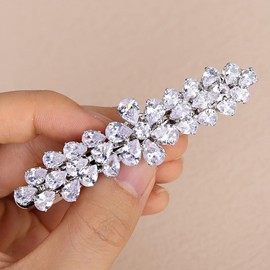 Kercisbeauty CZ Teardrop Crystal Flower Silver Hair Clip for Wedding Brides Bridesmaid Wome Hair Accessories (Silver)