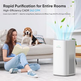 VUSIGN Smart Air Purifier for Large Rooms up to 1800 ft², CADR 242 CFM, H13 HEPA Filtration, WiFi App Control, Air Quality Display, Sleep Mode, Pre-Filter, for Home & Pet Spaces