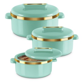Milton Curve Regular Inner Stainless Steel Casserole Set of 3 (840 ml, 1300 ml, 1880 ml), Light Green | BPA Free | Food Grade | Easy to Carry | Easy to Store | Chapati | Roti | Curd Maker
