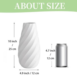 JUZAI White Ceramic Flower Vase with Textured Spiral Design, Modern Minimalist Decor for Home, Living Room, or Office - 10 Inch