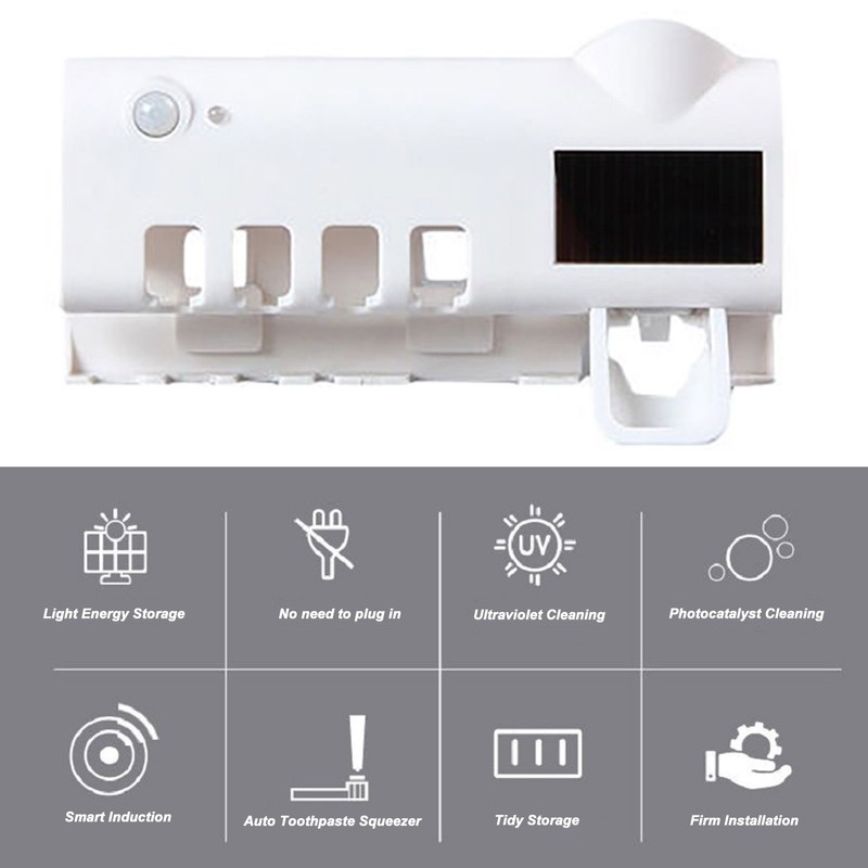 UV Toothbrush Holder with 1200mAh Battery Smart Induction Wall Mount