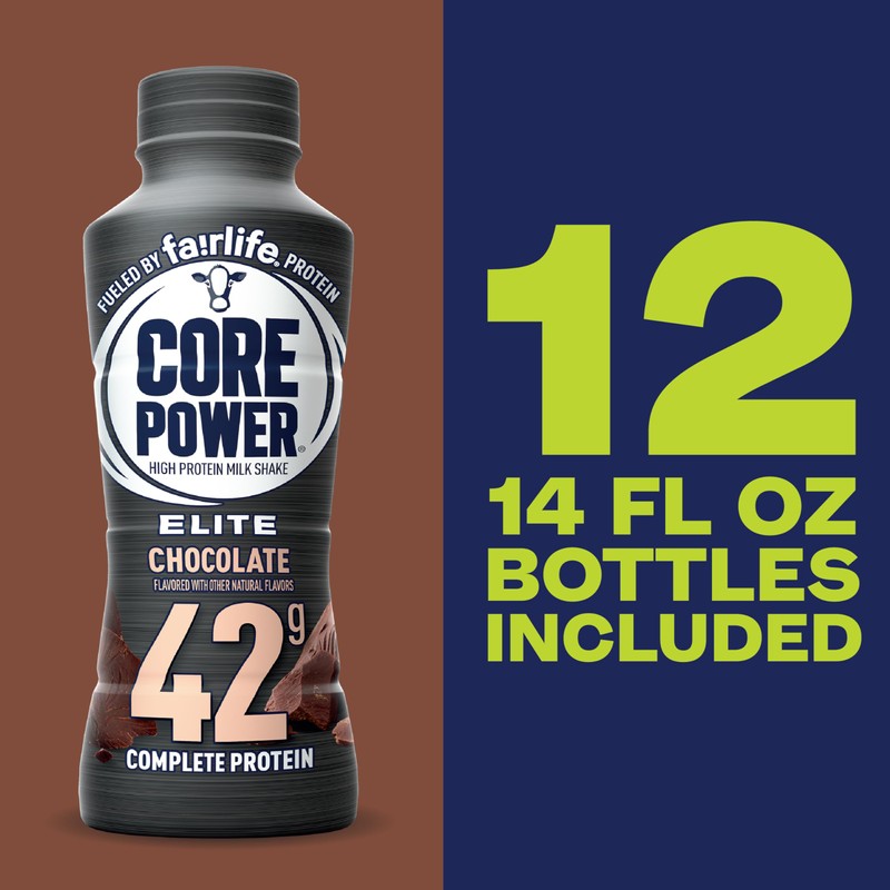 Core Power Elite High Protein Shake, Chocolate, 42g Bottle, 14oz,