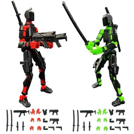 2 Stück T13 Action Figure Satz (Unmontiert), Titan 13 Actionfiguren,3D-gedruckter Mehrgelenke,Lucky Mobil Roboter Actionfigur Dummy,Desktop-Dekorationen für Spielliebhaber Spielzeug (Schwarz Rot Grün)