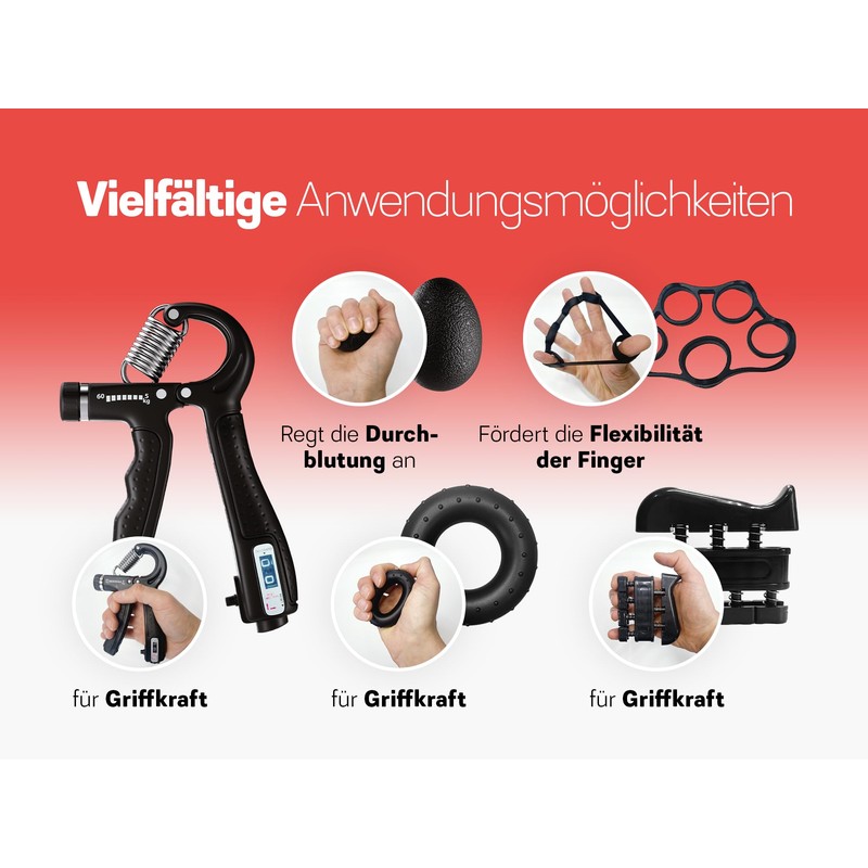 Strongr.Life Hand Trainer Set with Finger Trainer, Rubber Trainer, Ring