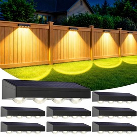 ShineTech Solar Fence Lights Outdoor Waterproof, 3-Color Lighting Modes LED Solar Powered Deck Lights, Outdoor Step Lights for Railing, Patio, Wall, Backyard (8 Packs)