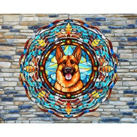 Liberty flags and Gifts 10" Colorful German Shepherd Stained Glass Wind Spinner Yard 3D Aluminum rws-209