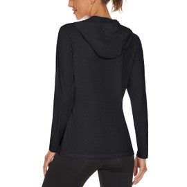 MAGCOMSEN Women's Rash Guard Shirts UPF 50+ Long Sleeve Sun Protection Hooded Shirts Moisture Wicking Rash Guard Black M