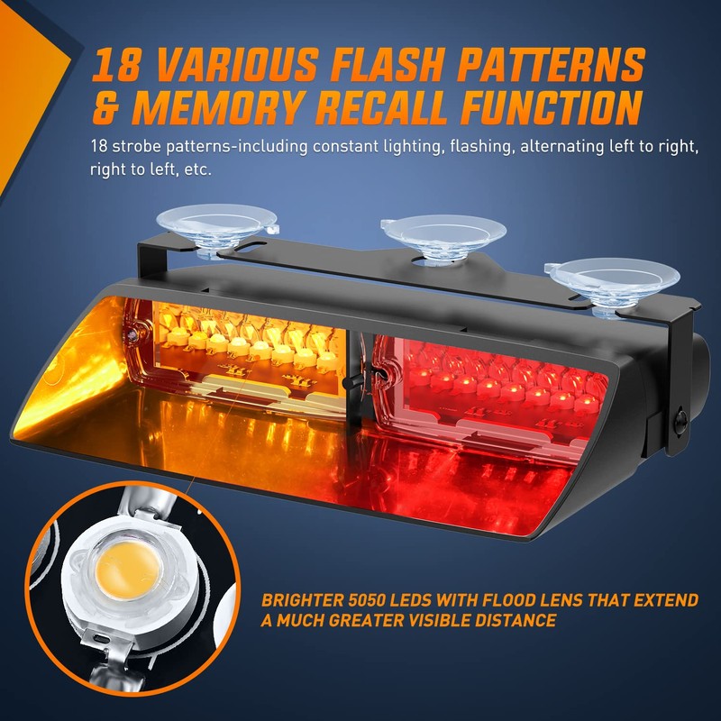 Nilight Emergency Strobe Lights, Windshield Hazard Warning Safety Flash Lights