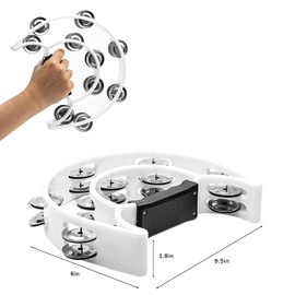 2 Row Tambourine, Masfany Metal Bell Hand Held Percussion Hand Bell is a great musical instrument gift for kids and adults music beginners (White)