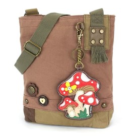 CHALA Patch Crossbody Women Canvas Shoulder Purse with Adjustable Crossbody Strap - Mushrooms - mauve
