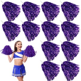 Pack of 12 Cheerleading Pom Poms, Sports Pompoms, Cheers Ball Pompoms, Cheerleader Pompoms for Sports Events, Ball Games, Dances, Carnival Parties, Purple