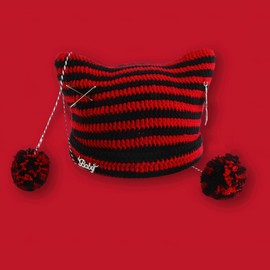 Crochet Hats for Women Vintage Beanies Women Fox Hat Grunge Goth Beanies Hat Y2K Accessories Slouchy Beanies for Women, Black Red, Medium