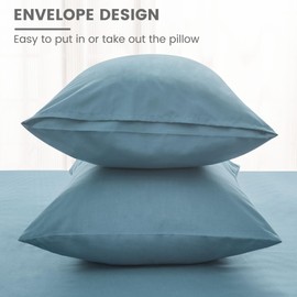 LINENOVA Luxury Cotton Blend Pillowcases (Set of 2) - Queen Size, Envelope Closure Soft and Breathable Pillowcases Set- 51x76cm-Dusty Blue