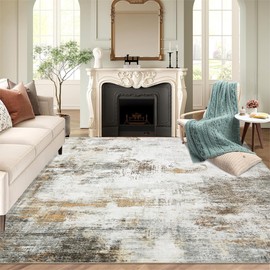 GarveeHome Living Room Rug 9x12 Modern Abstract Area Rug Washable Rug Large Area Rug with Non-Slip Backing Stain Resistant Carpet Low Pile Folding Throw Carpet for Apartment Playroom,Beige/Taupe
