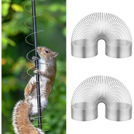 2PCS Squirrel Proof Spring Device, Metal Squirrel Baffle Hanging Spring Type Coil, Squirrels-Proof Bird Feeder Accessory, Outdoor Bird Feeder Protects Device for Guards Poles (2pcs Sliver)