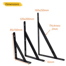 OVOV Heavy Duty Shelf Brackets Triangle Shelving Brackets Right Angle Wall Mounted Shelf Supporters Black 6 Inch Set of 4